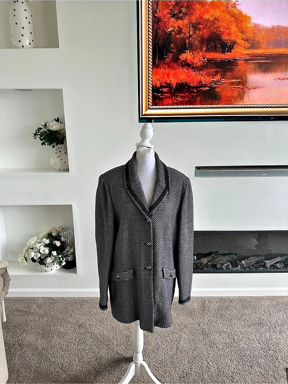St. John Collection by Marie Gray Textured Blazer in Black & Pink Size 14